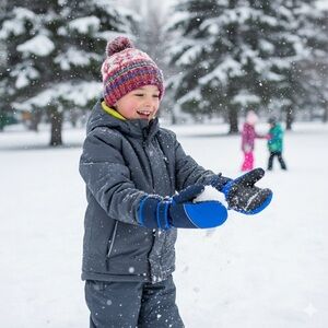 Cozy Blue and Black Kids Mittens